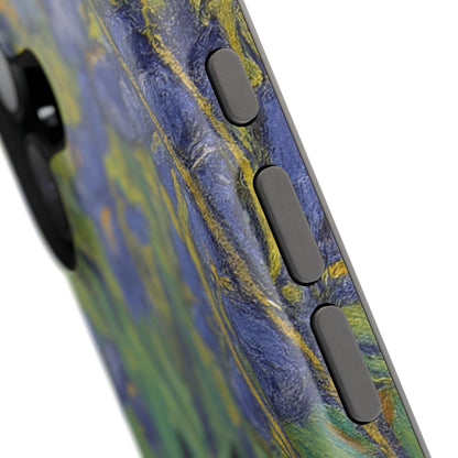 Peaceful Cat in Irises – Van Gogh Inspired – iPhone 16, 15, 14, 13 – MagSafe Magnetic Tough Case by HitStickers