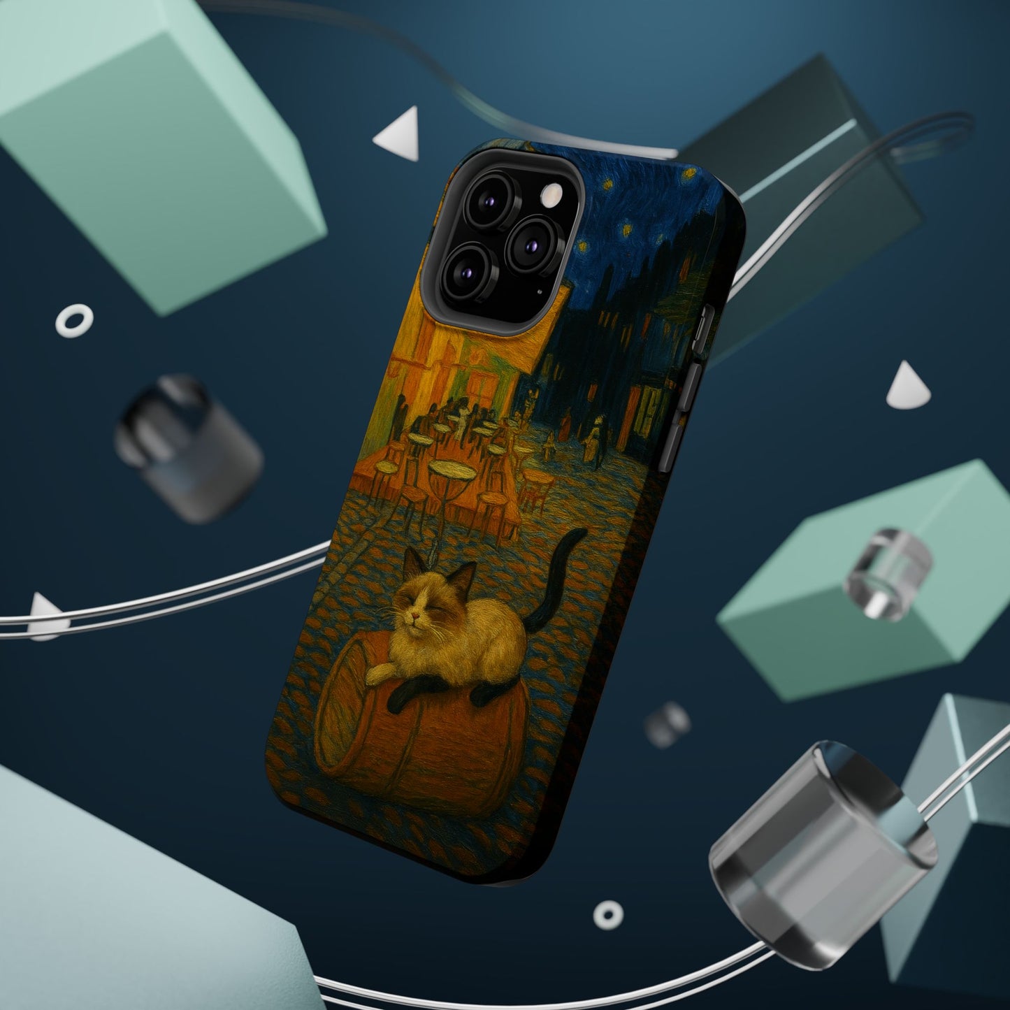 Café Cat at Night – Van Gogh Inspired – iPhone 16, 15, 14, 13 – MagSafe Magnetic Tough Case by HitStickers