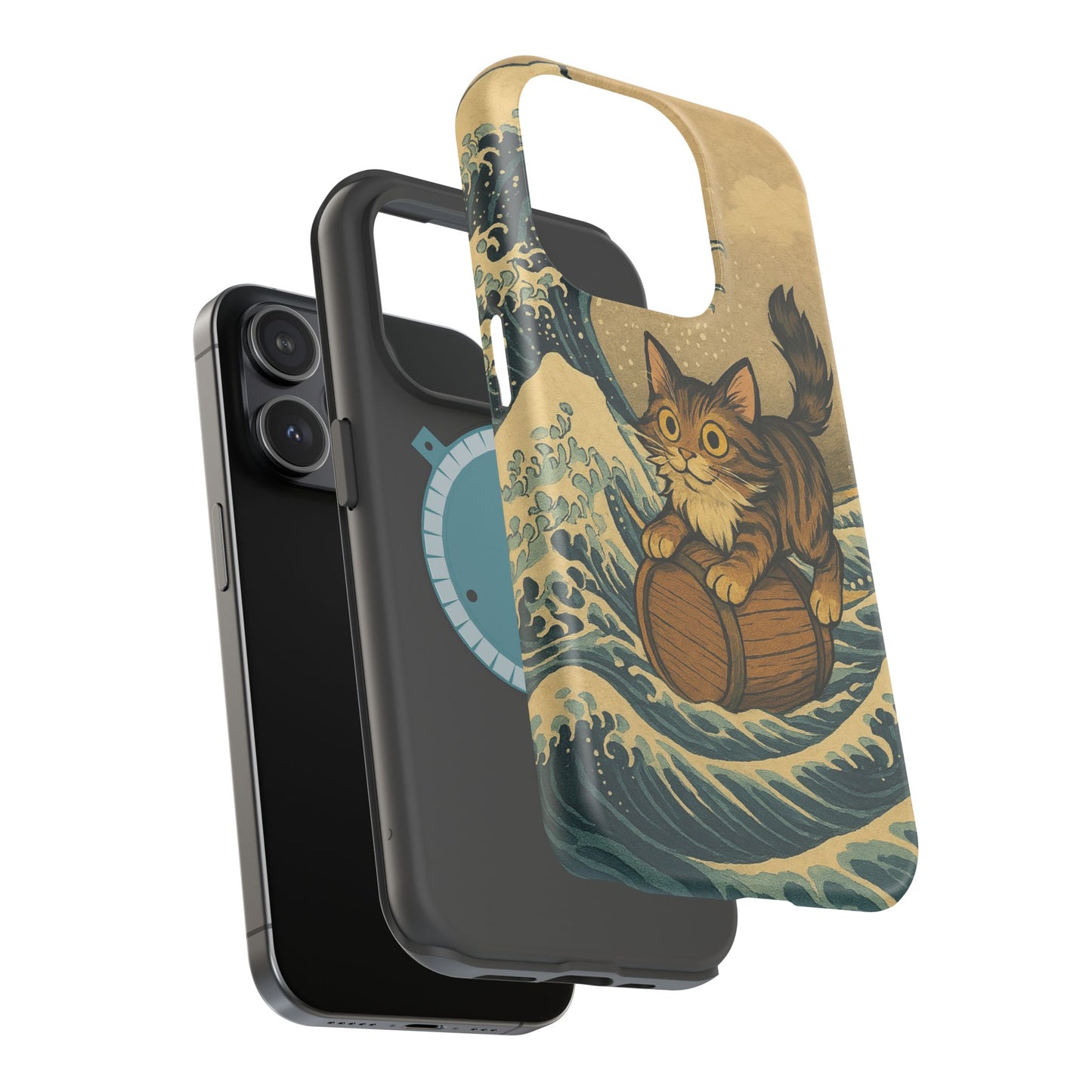The Great Wave Cat – Hokusai Inspired – iPhone 16, 15, 14, 13 – MagSafe Magnetic Tough Case by HitStickers