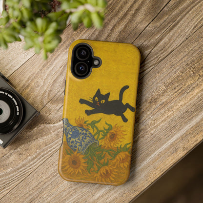 Mischievous Cat & Sunflowers – Van Gogh Inspired – iPhone 16, 15, 14, 13 – MagSafe Magnetic Tough Case by HitStickers