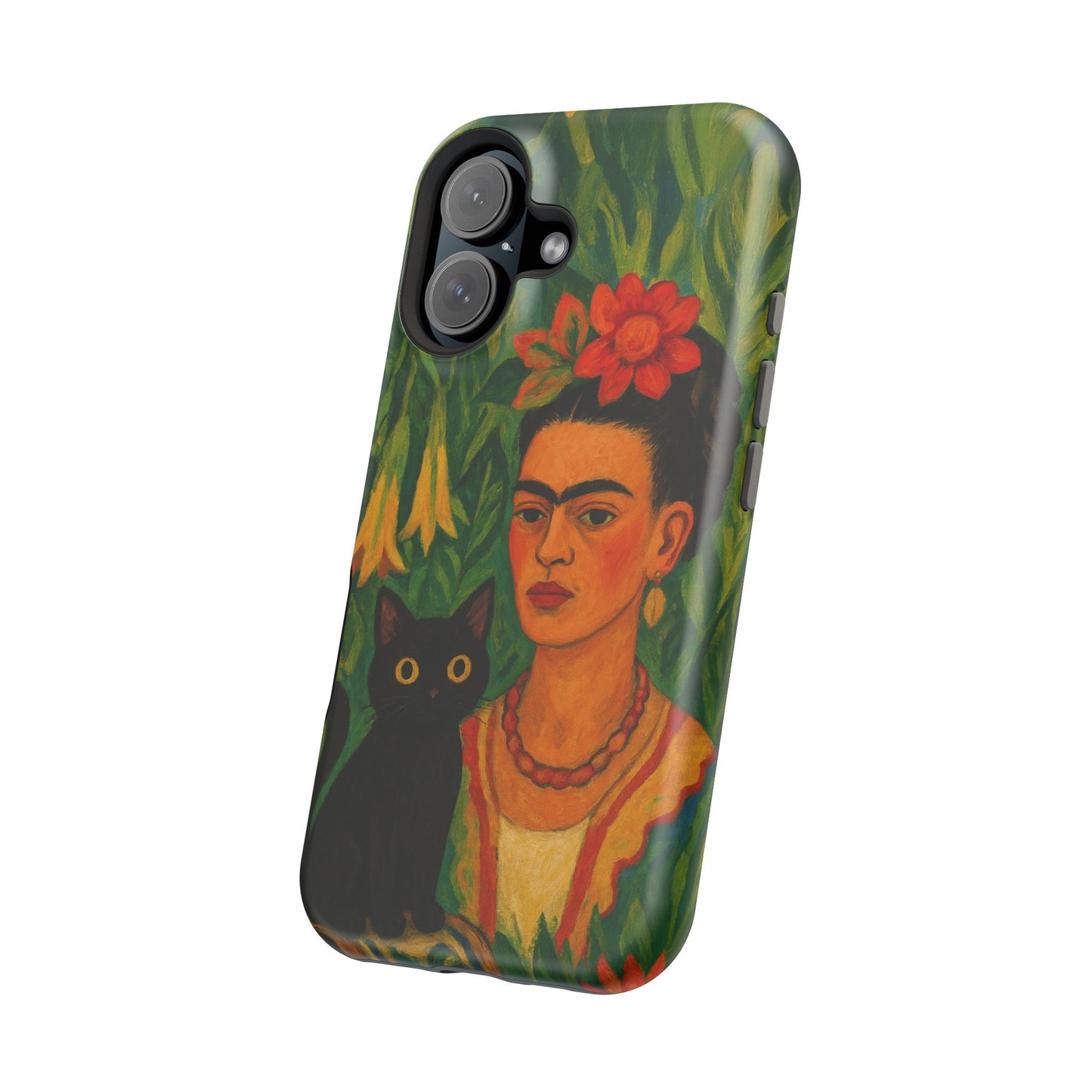 Frida & the Black Cat – Kahlo Inspired – iPhone 16, 15, 14, 13 – MagSafe Magnetic Tough Case by HitStickers