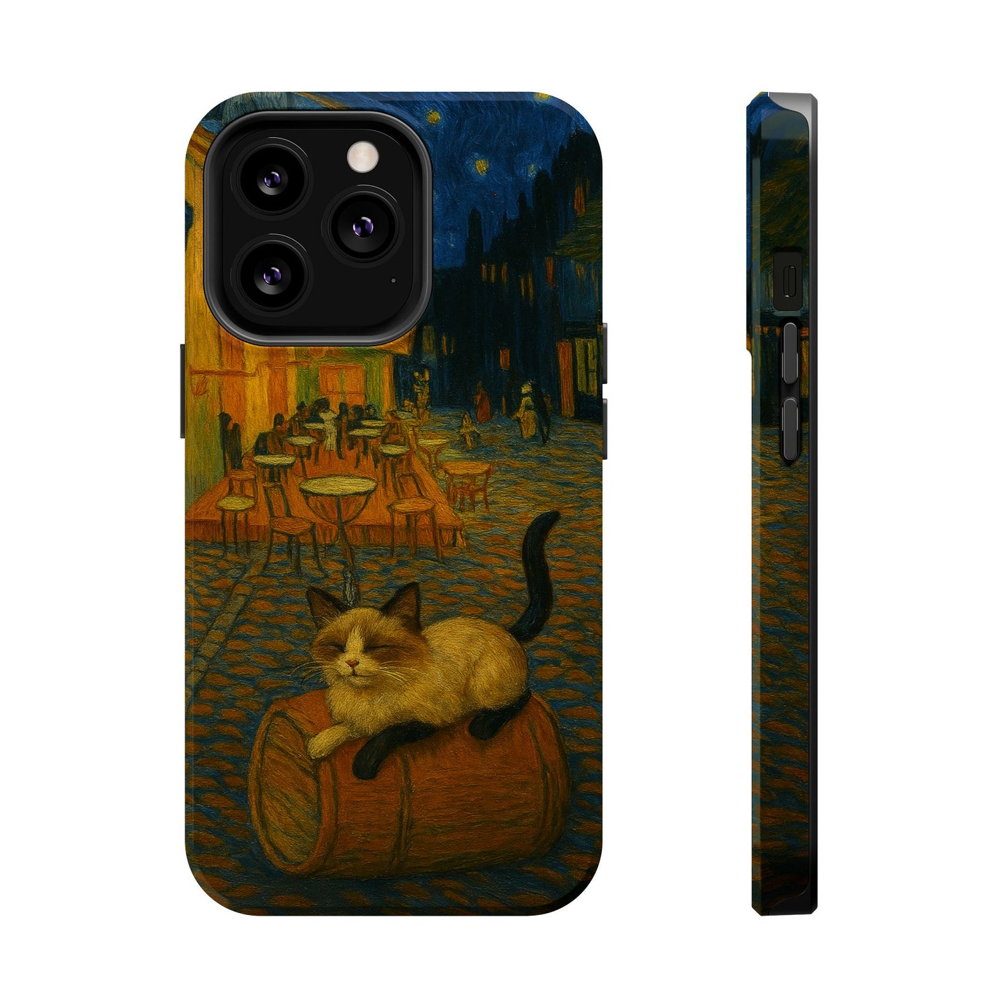 Café Cat at Night – Van Gogh Inspired – iPhone 16, 15, 14, 13 – MagSafe Magnetic Tough Case by HitStickers