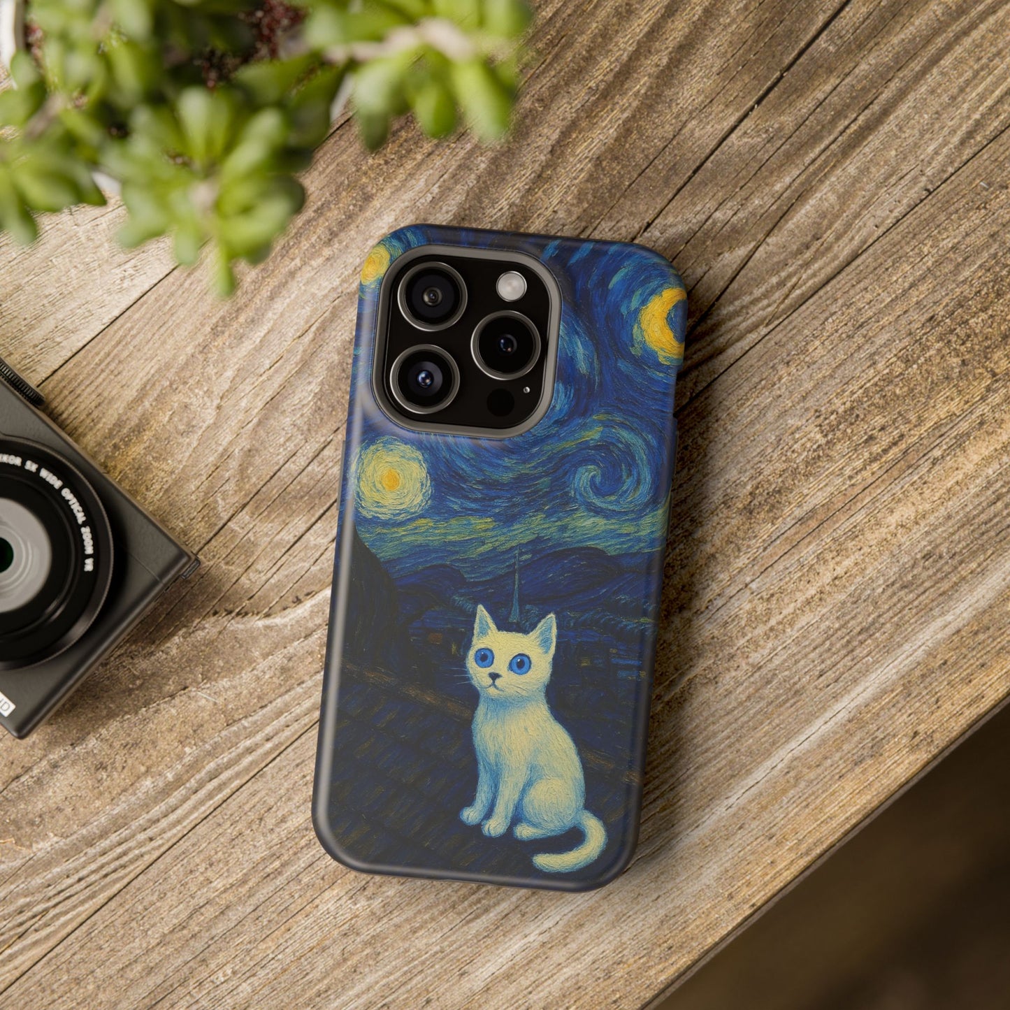 Starry Night Cat – Van Gogh Inspired – iPhone 16, 15, 14, 13 – MagSafe Magnetic Tough Case by HitStickers