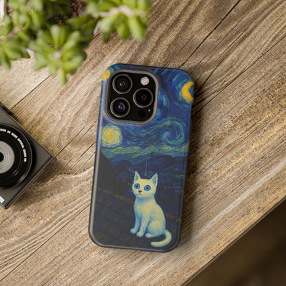Starry Night Cat – Van Gogh Inspired – iPhone 16, 15, 14, 13 – MagSafe Magnetic Tough Case by HitStickers