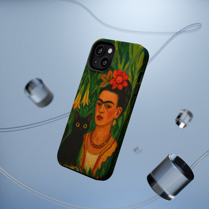 Frida & the Black Cat – Kahlo Inspired – iPhone 16, 15, 14, 13 – MagSafe Magnetic Tough Case by HitStickers