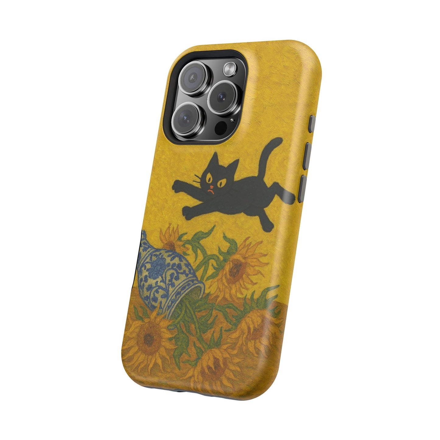 Mischievous Cat & Sunflowers – Van Gogh Inspired – iPhone 16, 15, 14, 13 – MagSafe Magnetic Tough Case by HitStickers