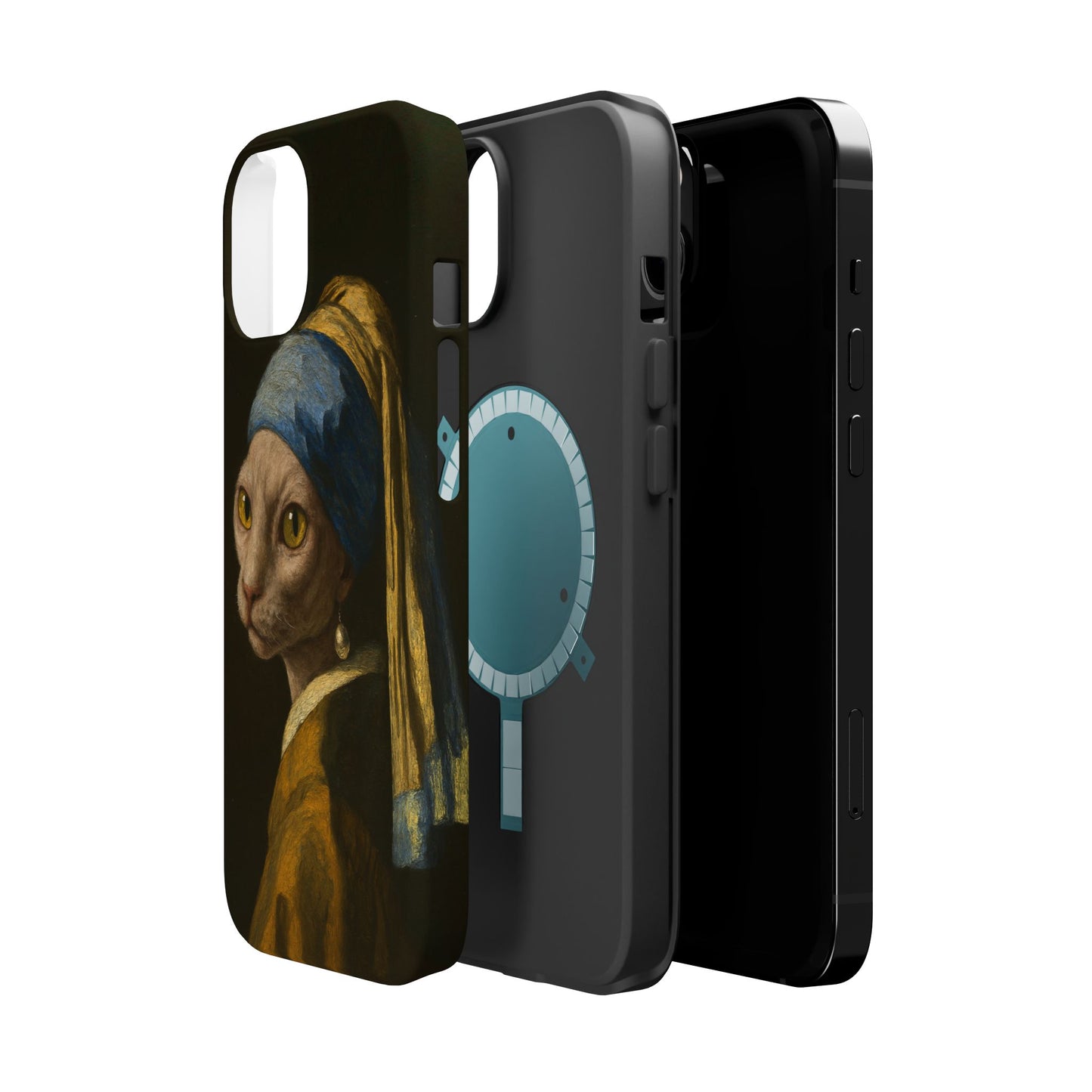 Cat with a Pearl Earring – Vermeer Inspired – iPhone 16, 15, 14, 13 – MagSafe Magnetic Tough Case by HitStickers