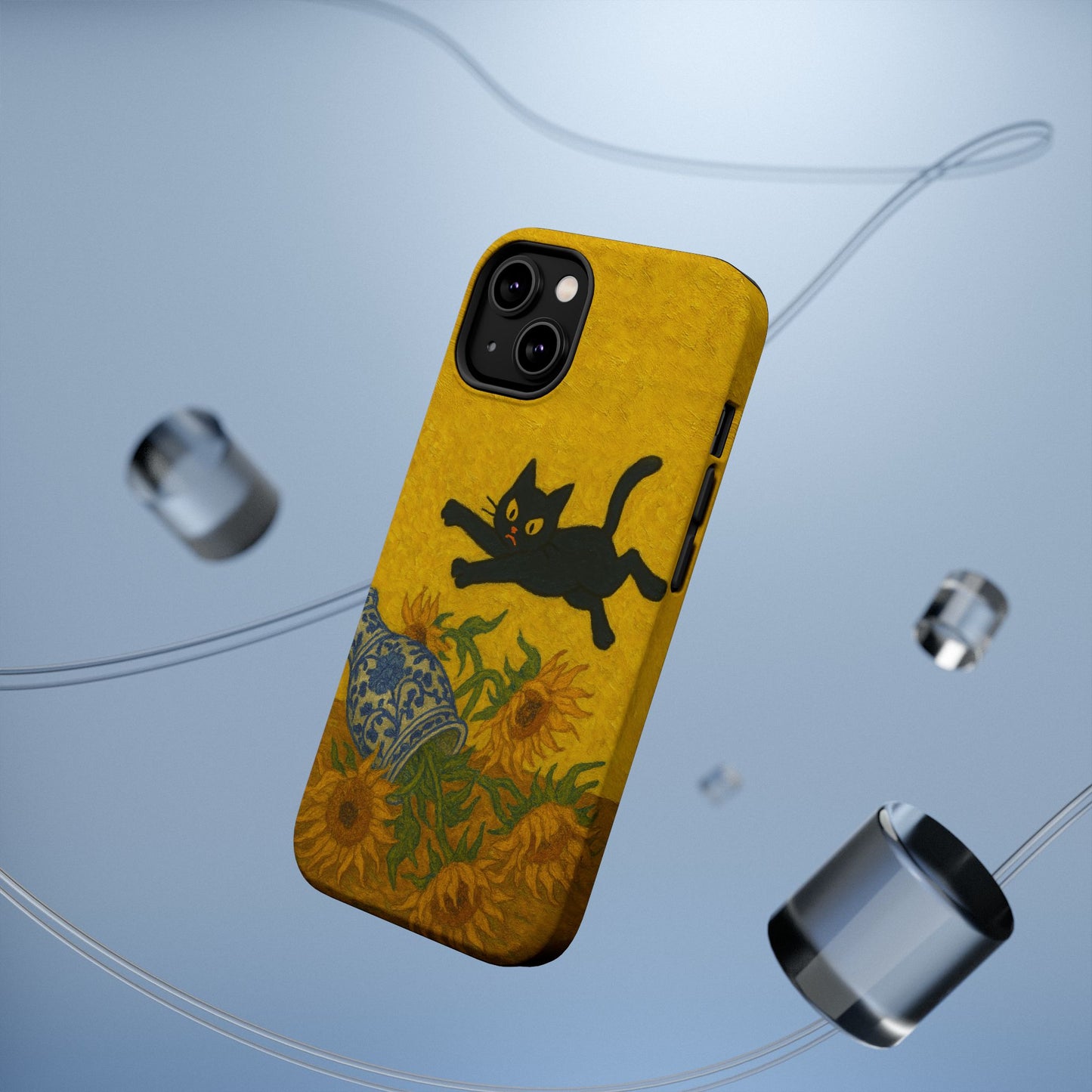 Mischievous Cat & Sunflowers – Van Gogh Inspired – iPhone 16, 15, 14, 13 – MagSafe Magnetic Tough Case by HitStickers