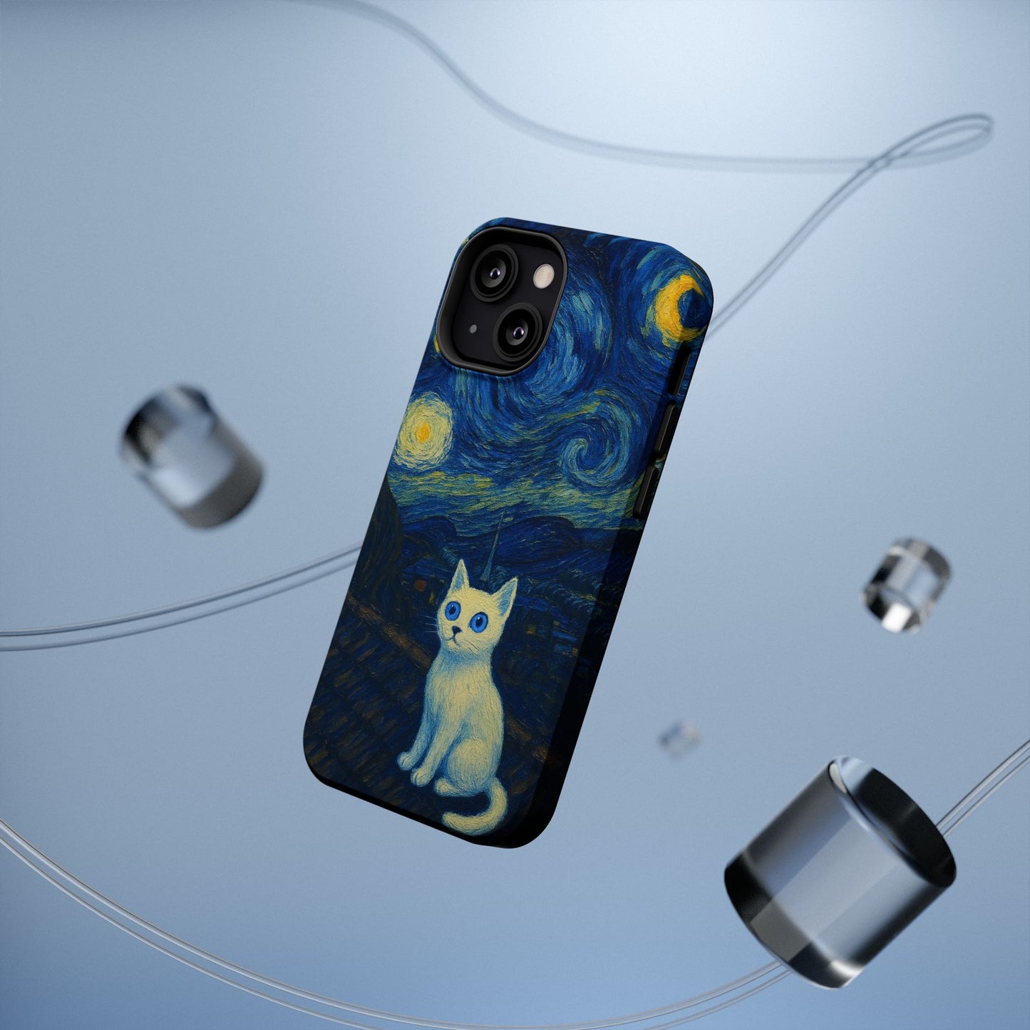 Starry Night Cat – Van Gogh Inspired – iPhone 16, 15, 14, 13 – MagSafe Magnetic Tough Case by HitStickers