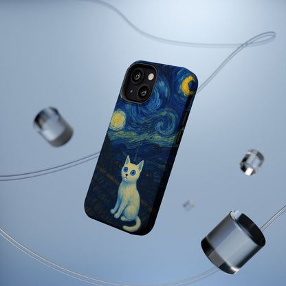 Starry Night Cat – Van Gogh Inspired – iPhone 16, 15, 14, 13 – MagSafe Magnetic Tough Case by HitStickers