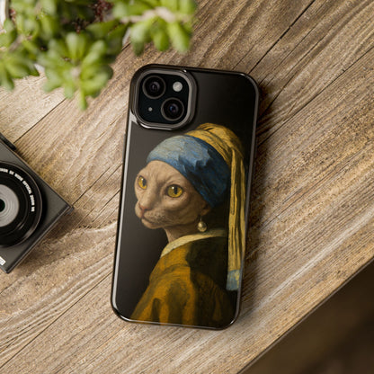 Cat with a Pearl Earring – Vermeer Inspired – iPhone 16, 15, 14, 13 – MagSafe Magnetic Tough Case by HitStickers