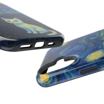 Starry Night Cat – Van Gogh Inspired – iPhone 16, 15, 14, 13 – MagSafe Magnetic Tough Case by HitStickers