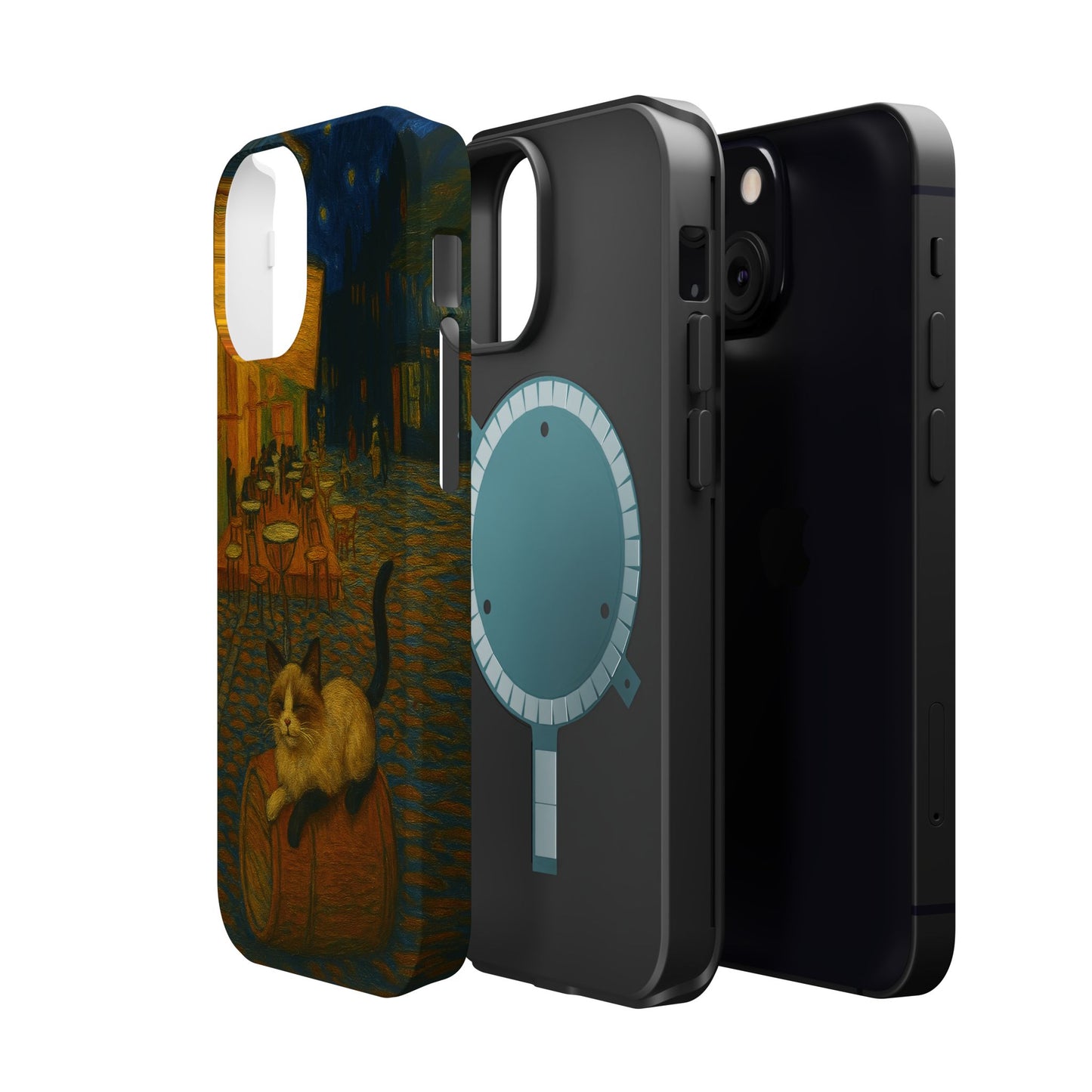 Café Cat at Night – Van Gogh Inspired – iPhone 16, 15, 14, 13 – MagSafe Magnetic Tough Case by HitStickers