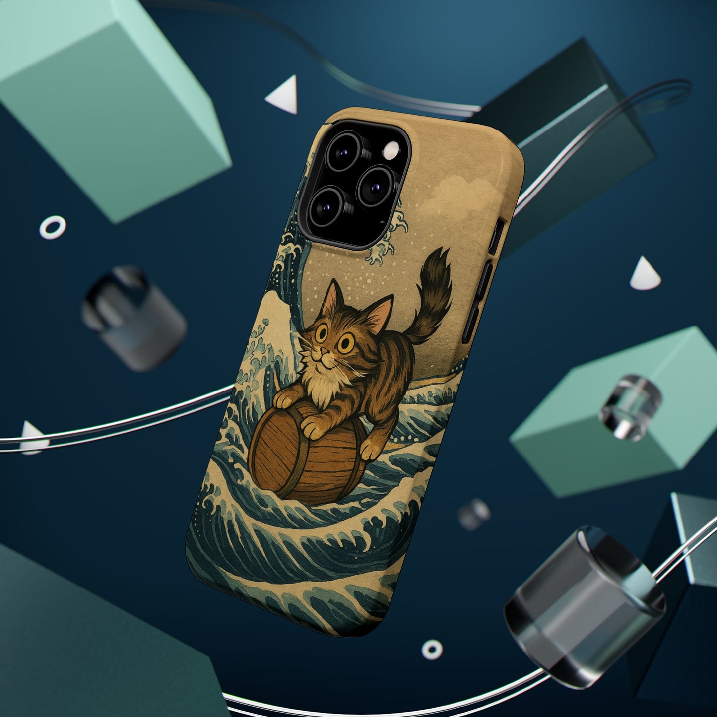 The Great Wave Cat – Hokusai Inspired – iPhone 16, 15, 14, 13 – MagSafe Magnetic Tough Case by HitStickers