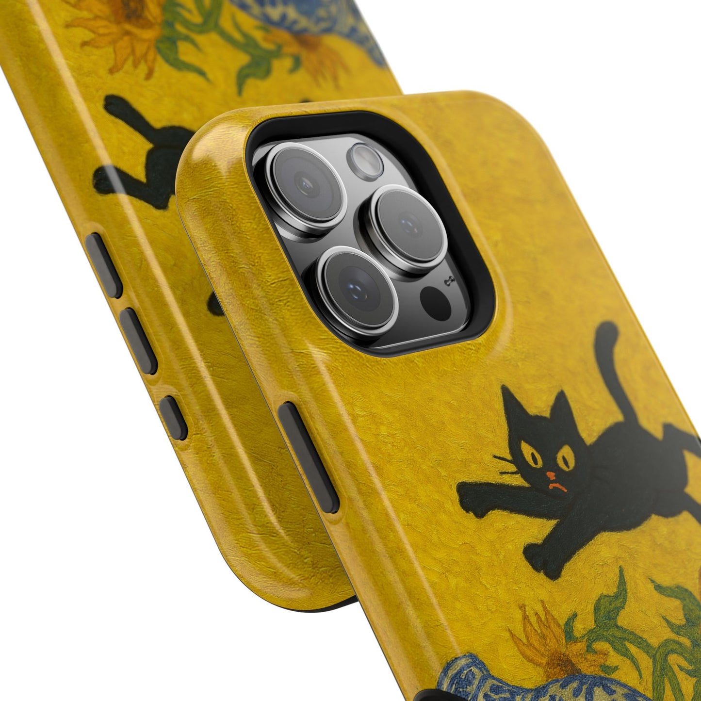 Mischievous Cat & Sunflowers – Van Gogh Inspired – iPhone 16, 15, 14, 13 – MagSafe Magnetic Tough Case by HitStickers