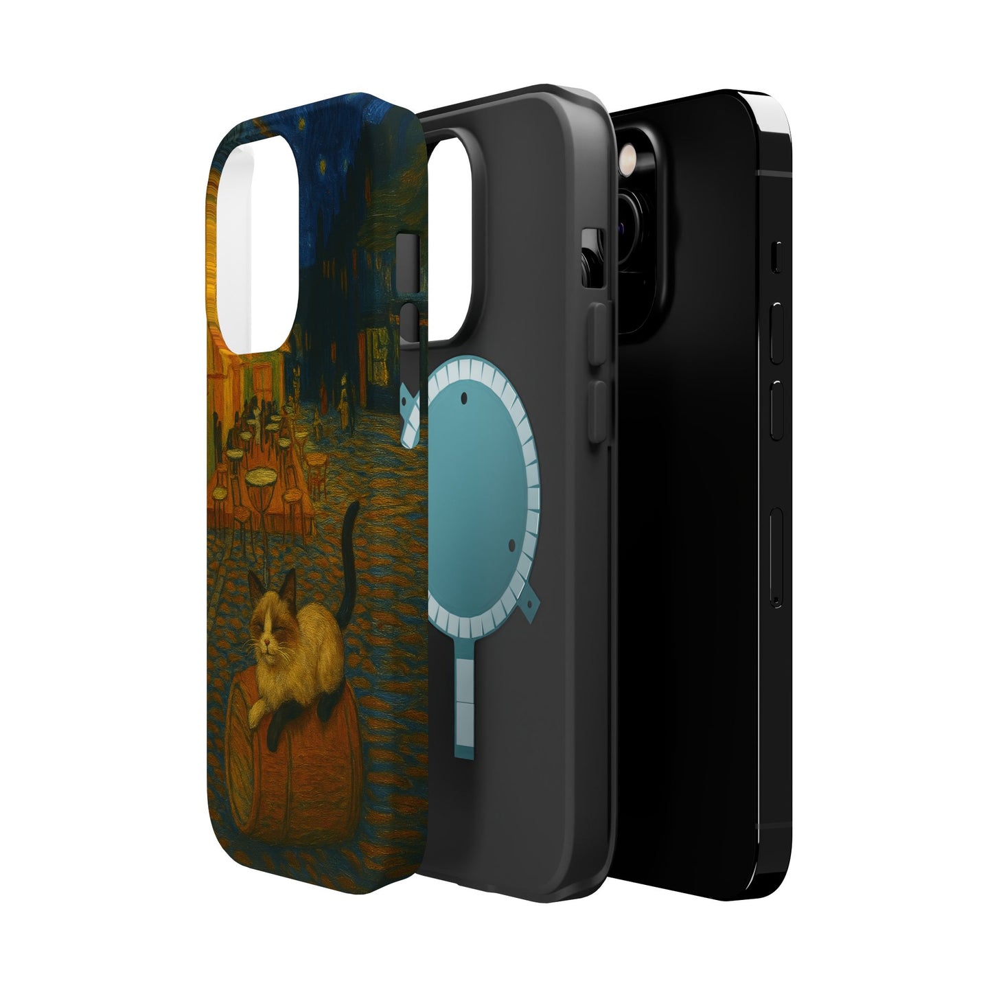 Café Cat at Night – Van Gogh Inspired – iPhone 16, 15, 14, 13 – MagSafe Magnetic Tough Case by HitStickers