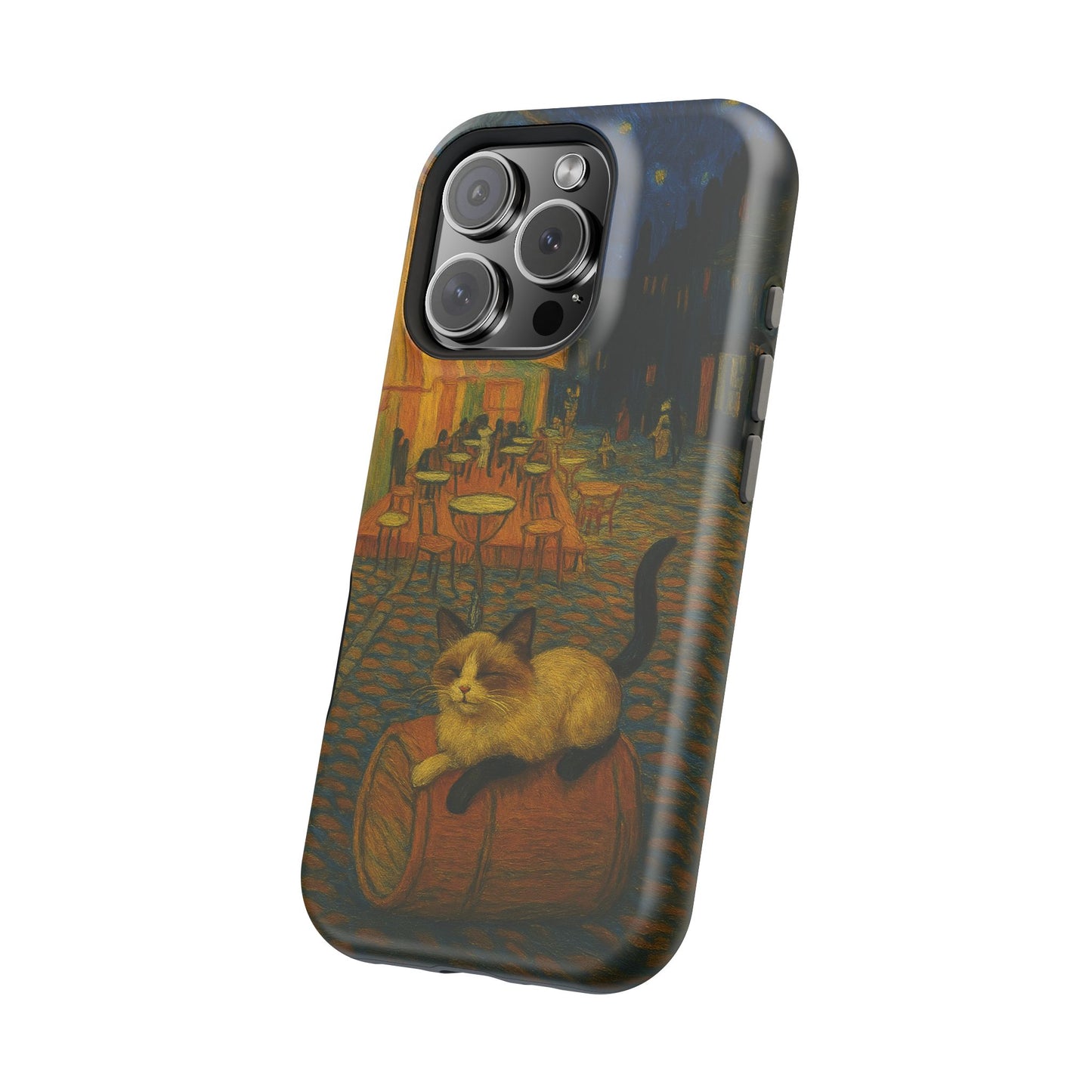 Café Cat at Night – Van Gogh Inspired – iPhone 16, 15, 14, 13 – MagSafe Magnetic Tough Case by HitStickers