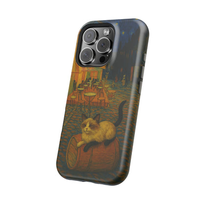 Café Cat at Night – Van Gogh Inspired – iPhone 16, 15, 14, 13 – MagSafe Magnetic Tough Case by HitStickers