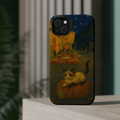 Café Cat at Night – Van Gogh Inspired – iPhone 16, 15, 14, 13 – MagSafe Magnetic Tough Case by HitStickers