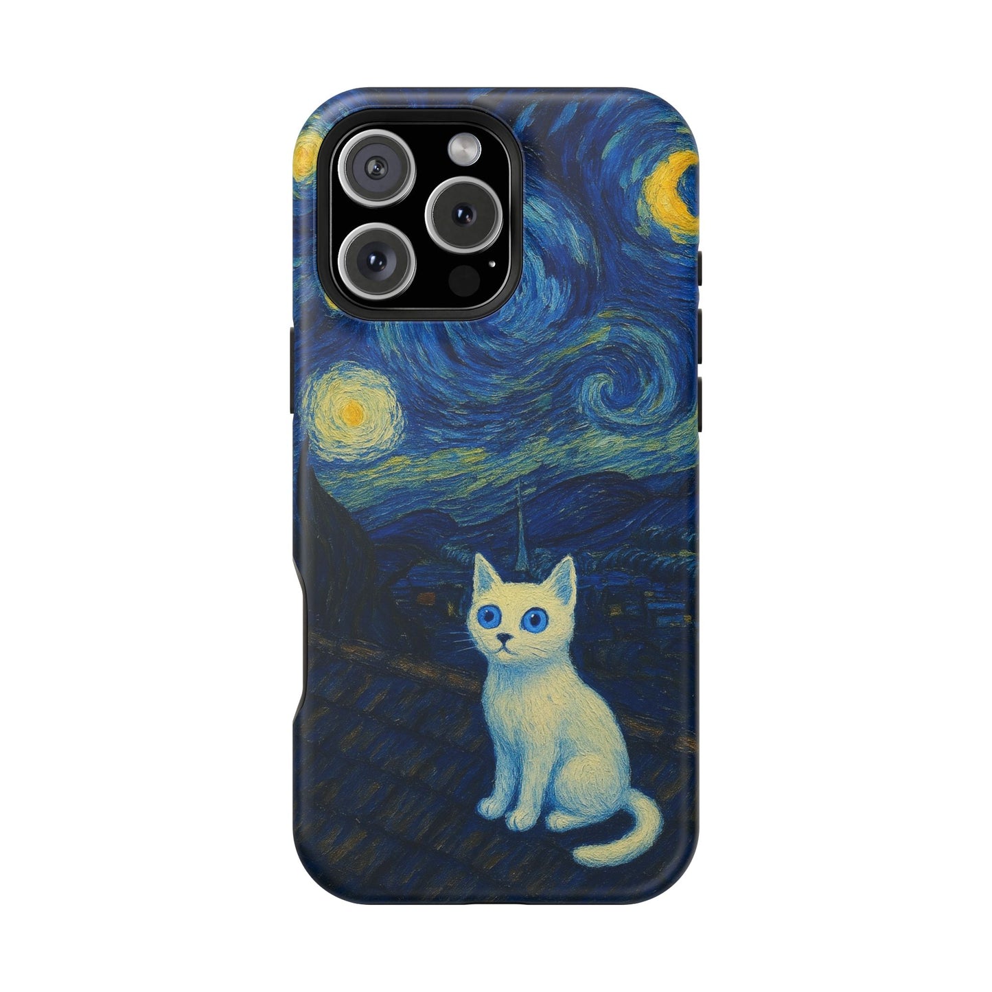 Starry Night Cat – Van Gogh Inspired – iPhone 16, 15, 14, 13 – MagSafe Magnetic Tough Case by HitStickers