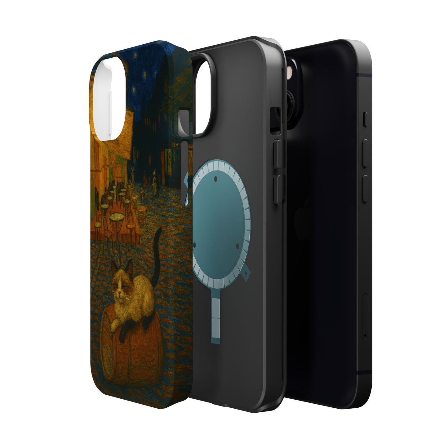 Café Cat at Night – Van Gogh Inspired – iPhone 16, 15, 14, 13 – MagSafe Magnetic Tough Case by HitStickers