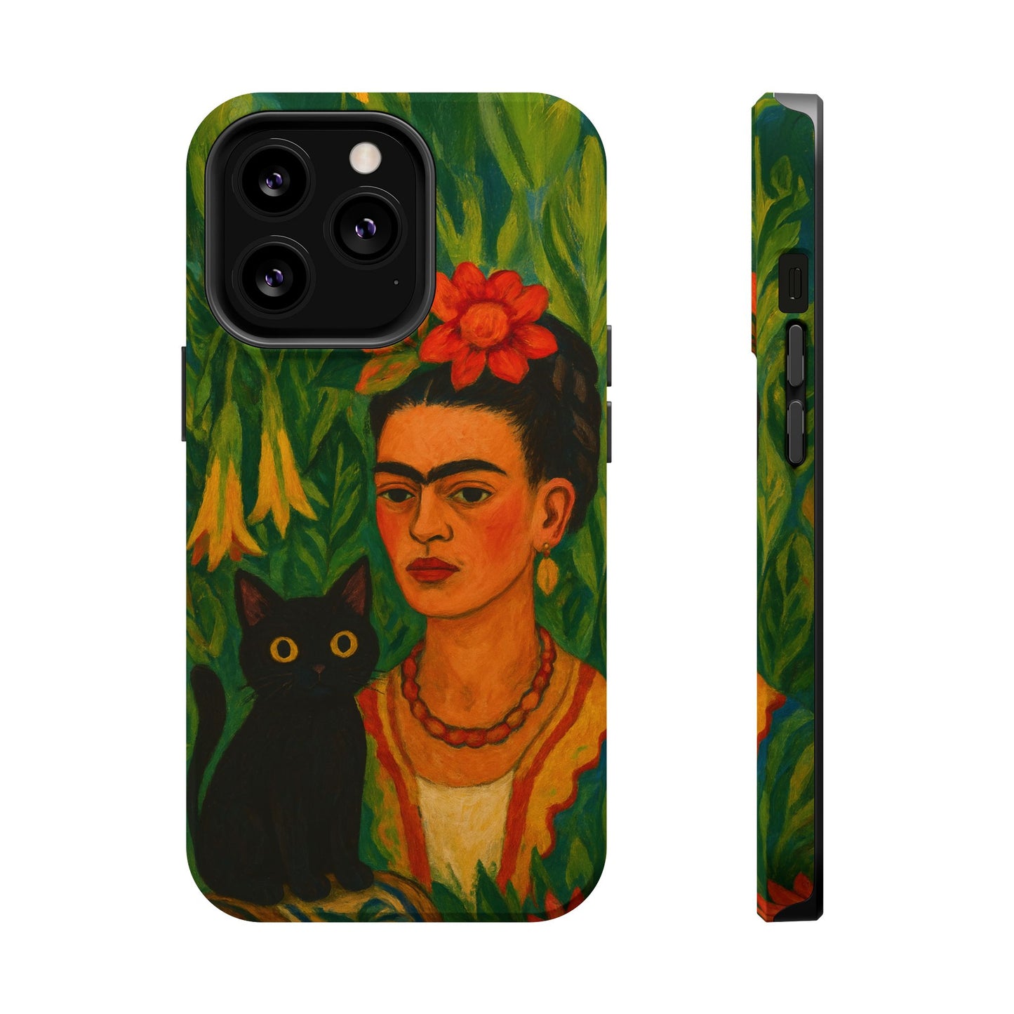 Frida & the Black Cat – Kahlo Inspired – iPhone 16, 15, 14, 13 – MagSafe Magnetic Tough Case by HitStickers