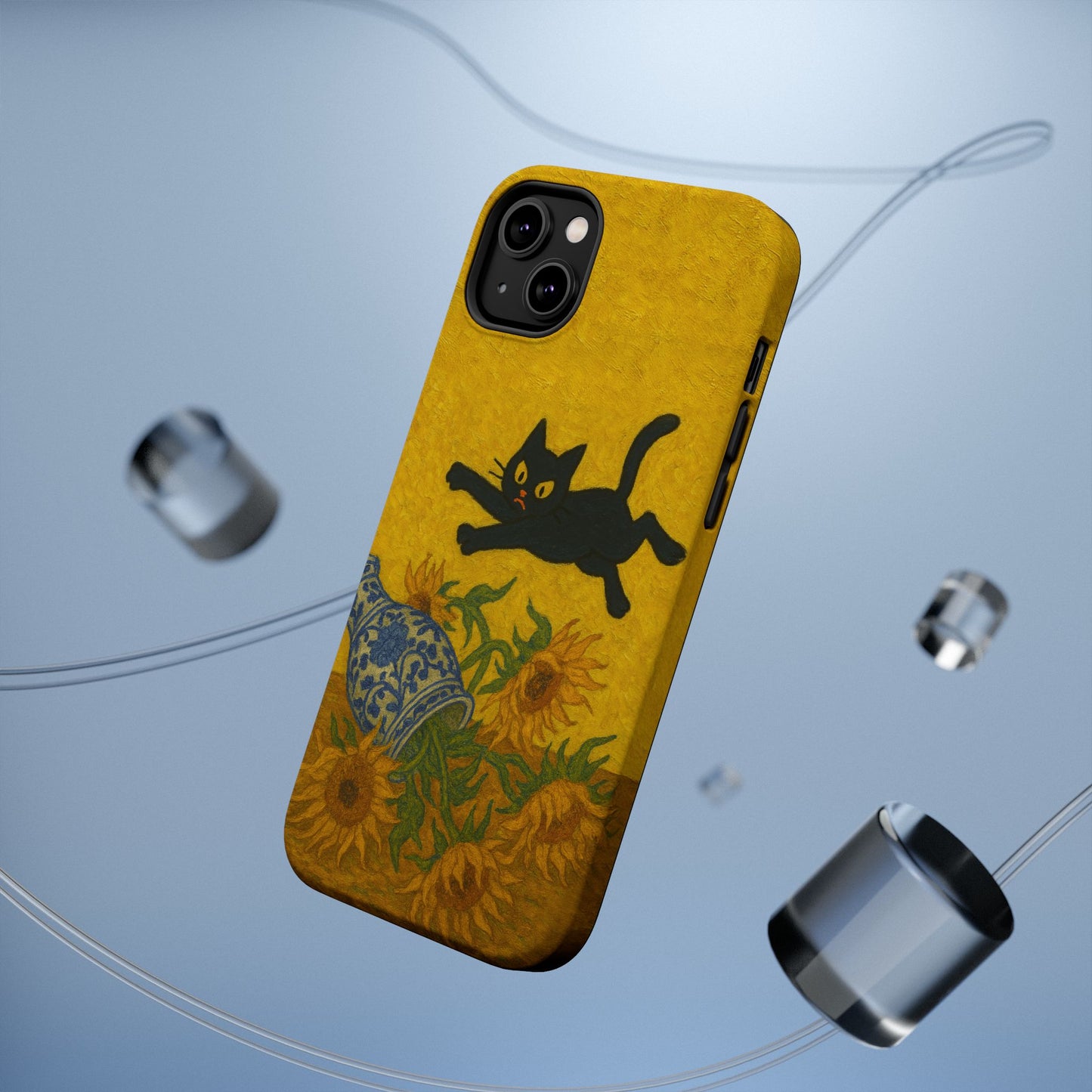 Mischievous Cat & Sunflowers – Van Gogh Inspired – iPhone 16, 15, 14, 13 – MagSafe Magnetic Tough Case by HitStickers