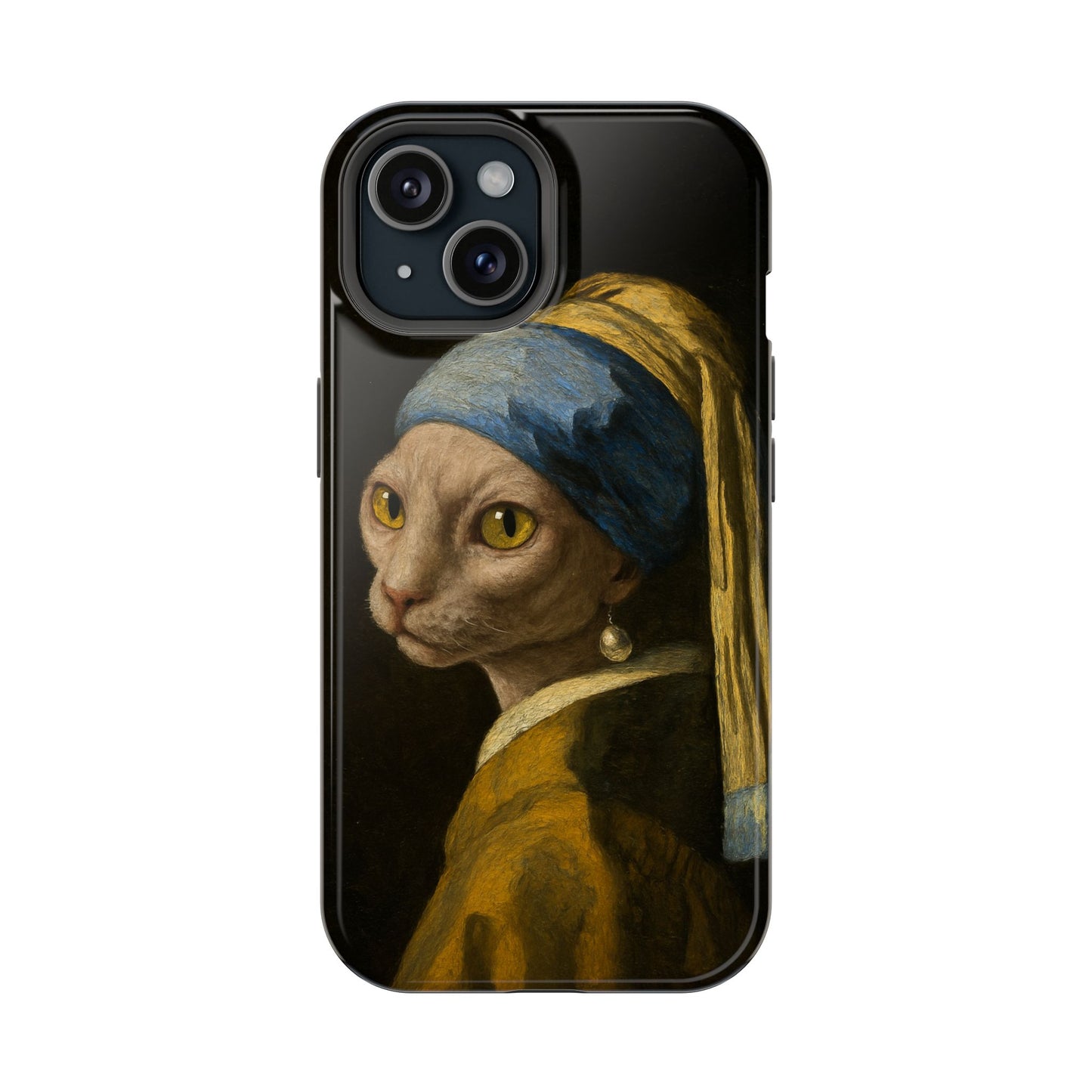 Cat with a Pearl Earring – Vermeer Inspired – iPhone 16, 15, 14, 13 – MagSafe Magnetic Tough Case by HitStickers