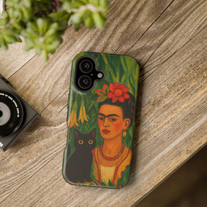 Frida & the Black Cat – Kahlo Inspired – iPhone 16, 15, 14, 13 – MagSafe Magnetic Tough Case by HitStickers
