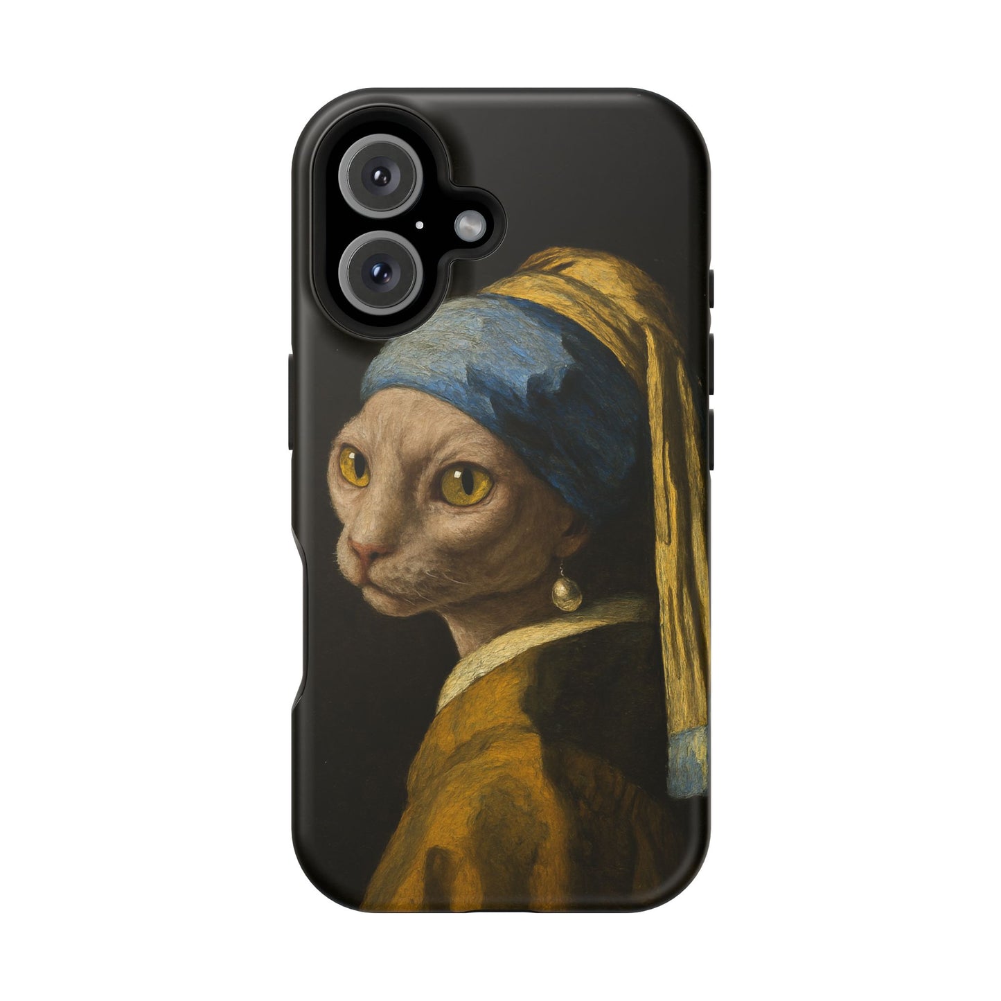 Cat with a Pearl Earring – Vermeer Inspired – iPhone 16, 15, 14, 13 – MagSafe Magnetic Tough Case by HitStickers