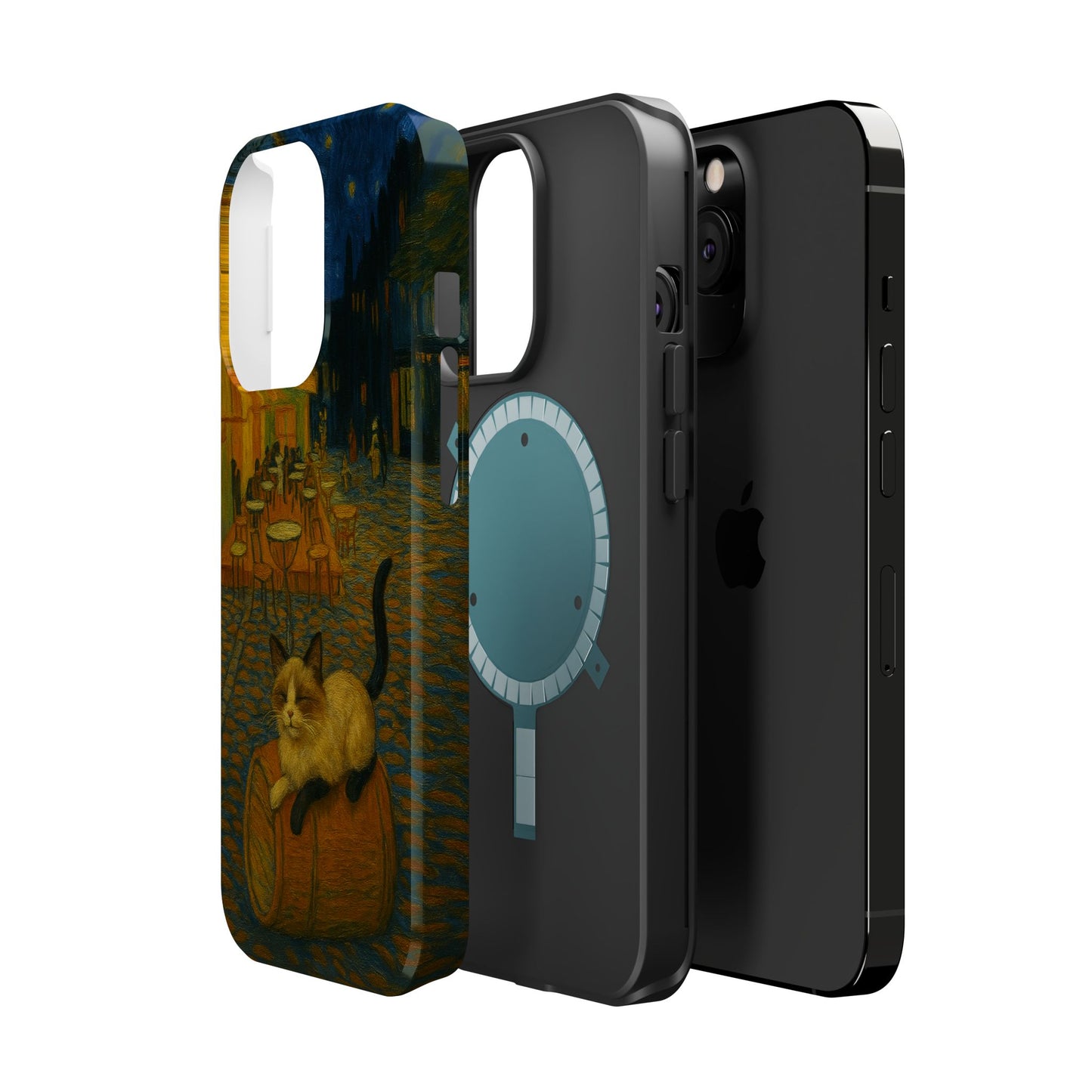 Café Cat at Night – Van Gogh Inspired – iPhone 16, 15, 14, 13 – MagSafe Magnetic Tough Case by HitStickers