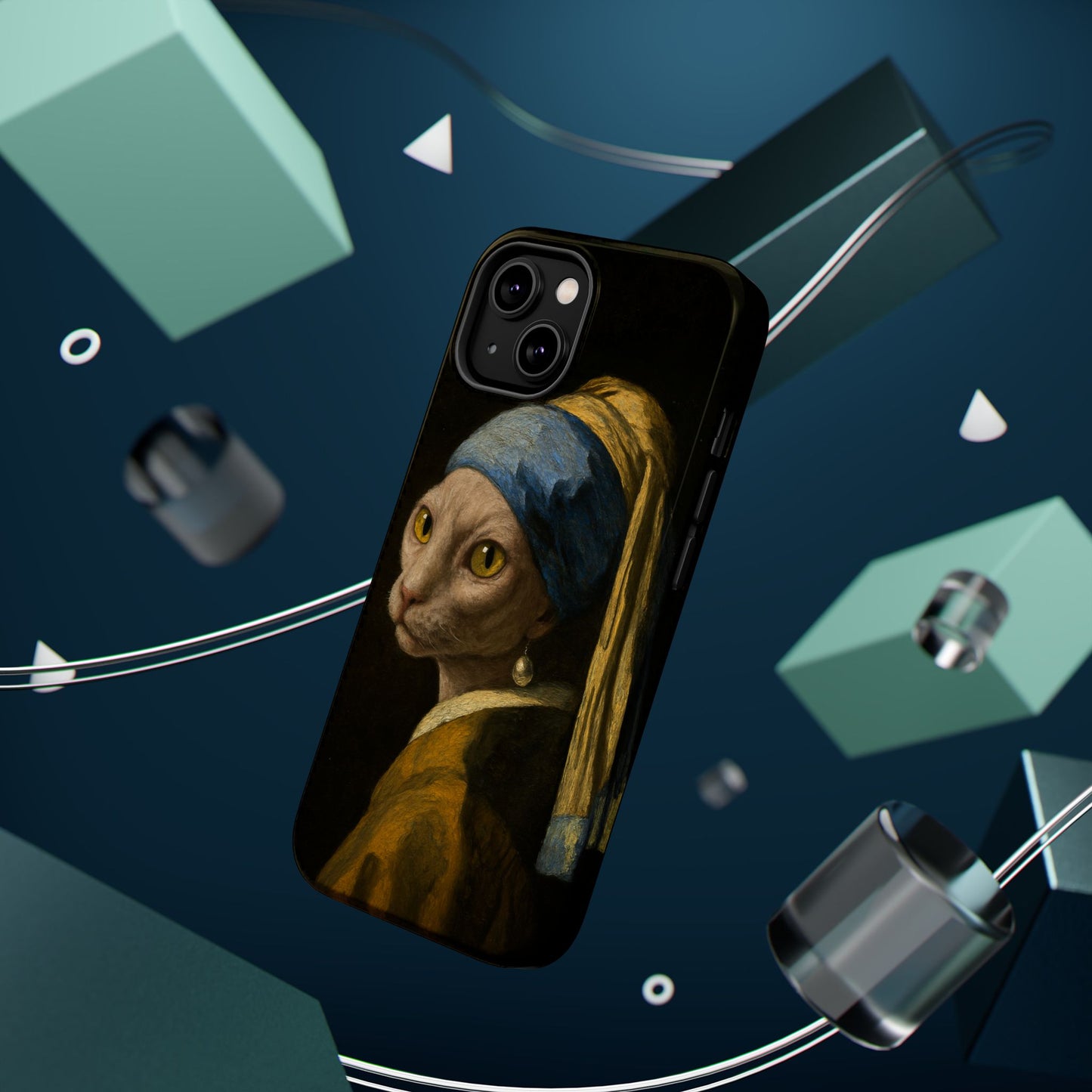 Cat with a Pearl Earring – Vermeer Inspired – iPhone 16, 15, 14, 13 – MagSafe Magnetic Tough Case by HitStickers