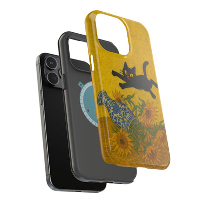 Mischievous Cat & Sunflowers – Van Gogh Inspired – iPhone 16, 15, 14, 13 – MagSafe Magnetic Tough Case by HitStickers