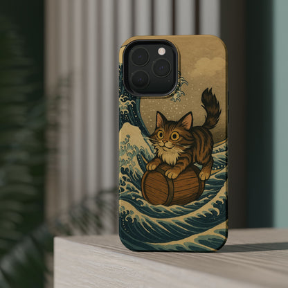 The Great Wave Cat – Hokusai Inspired – iPhone 16, 15, 14, 13 – MagSafe Magnetic Tough Case by HitStickers