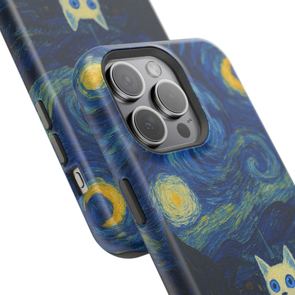 Starry Night Cat – Van Gogh Inspired – iPhone 16, 15, 14, 13 – MagSafe Magnetic Tough Case by HitStickers